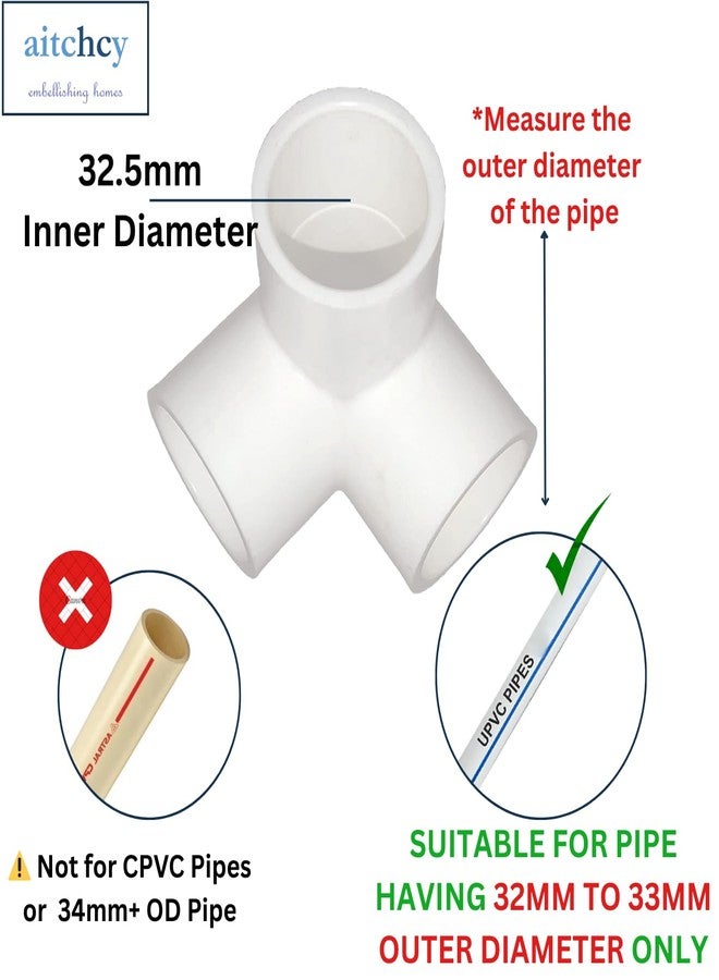Aitchcy 33 mm PVC Elbow | 33 mm Three Way elbow for Pvc Pipes Having Outer Diameter of 32mm or 33mm | PVC Pipe Joint | PVC Connector for Furnitures & Structures (33mm 3 Way 8 Pc) - Image 3